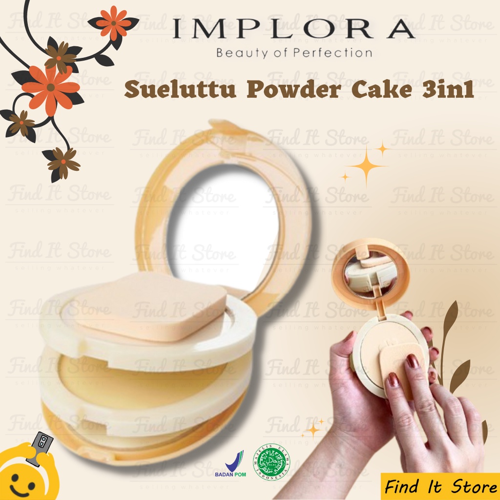 Implora Sueluttu Powder Cake 3in1 320 | Two Way Cake Foundation | Bedak Padat | Foundation Powder BPOM Original