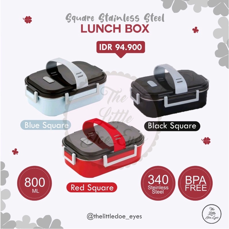 Square Steinless Steel Lunch Box 800ML with Handle