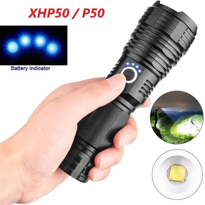 Senter LED P50 XHP50 Long Range Zoom Rechargeable