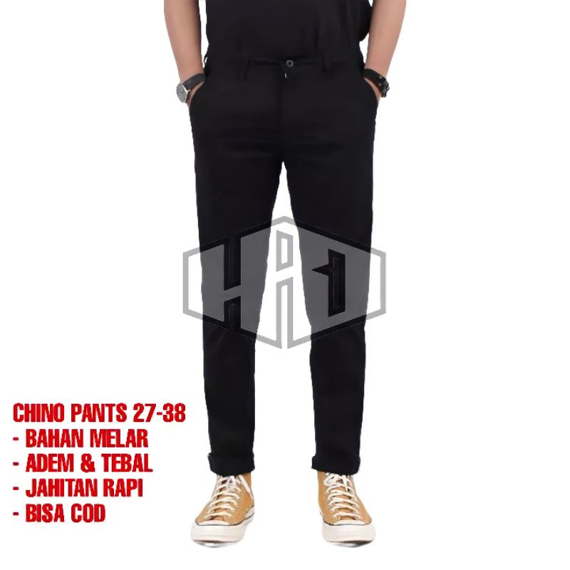 CELANA PRIA CHINO PANJANG Slimfit Kerja Harian Size 27-38 Santai Liburan Cowok Gentleman Boy Skinnyhtytth Formal Polos Hitam Abu Cream Mocca