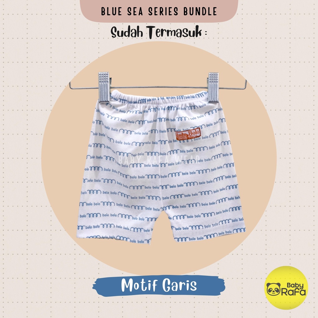 Serian Biru - 3 pcs Celana Pendek Bayi Baru Lahir 0 - 3 Bulan Blue Sea Series merk SNI Bolo - Bolo