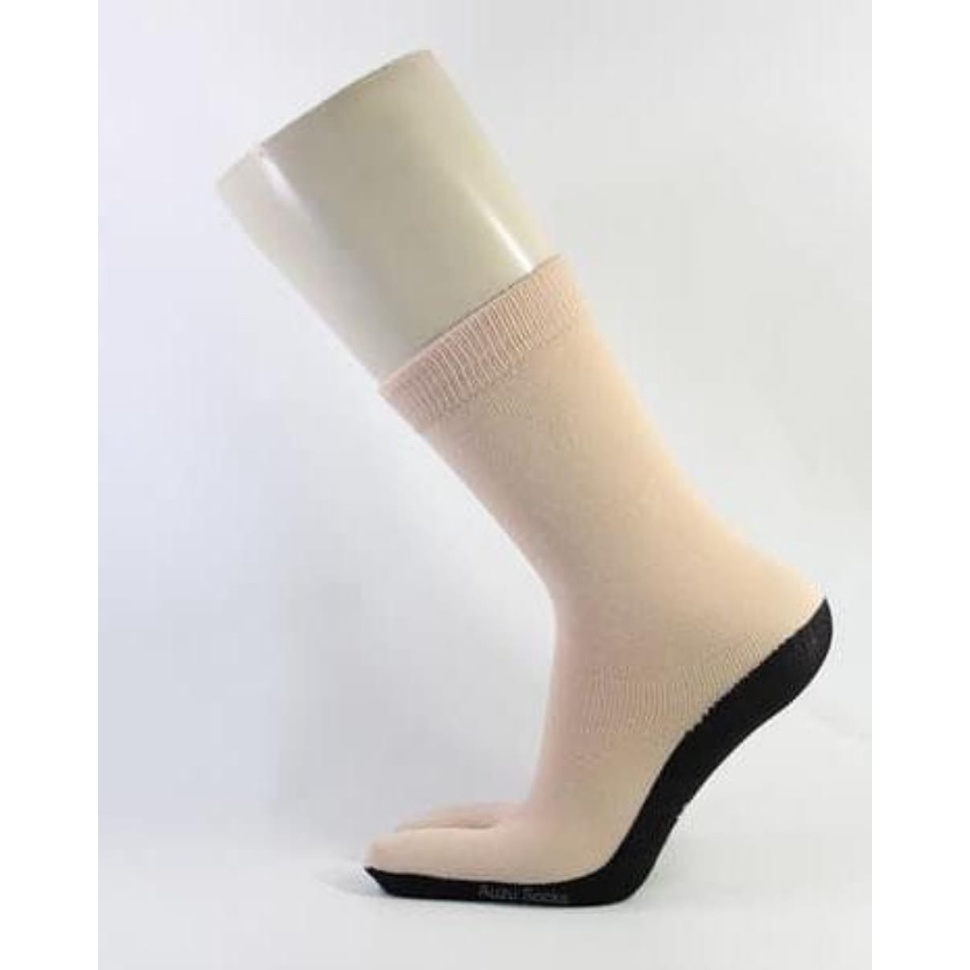 kaos kaki wanita jempol muslimah 2 jari bahan nilon lembut krem telapak hitam