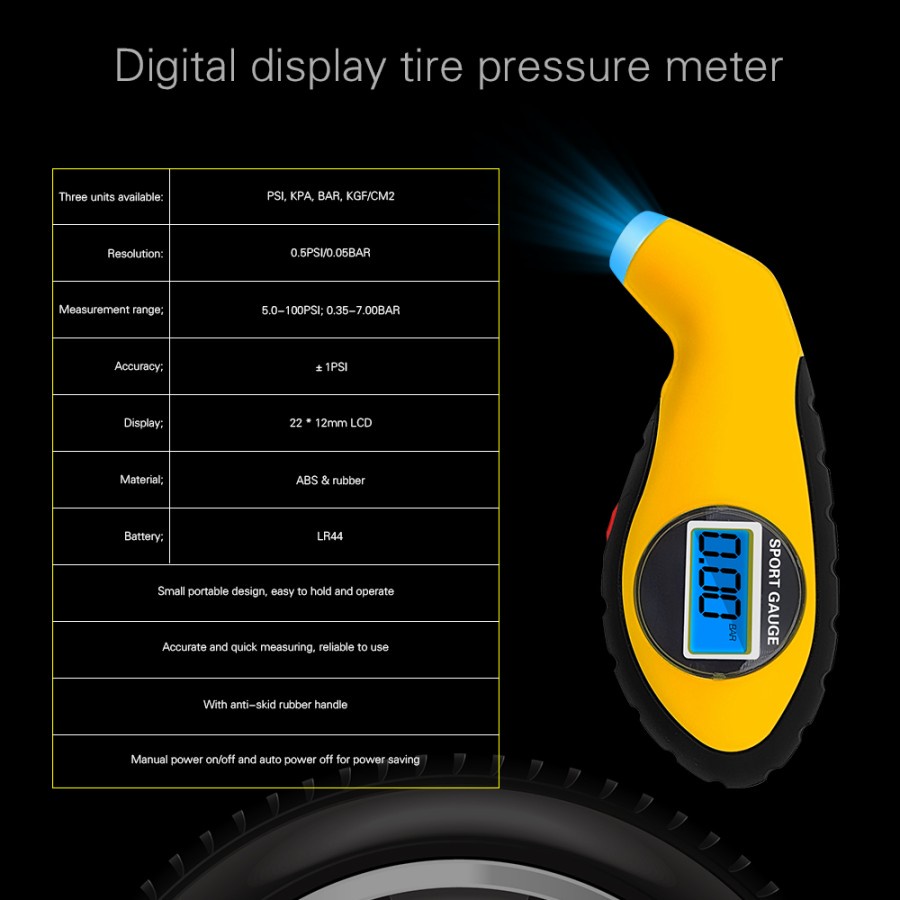 alat ukur tekanan angin ban motor manometer digital layar biru Tire Gauge