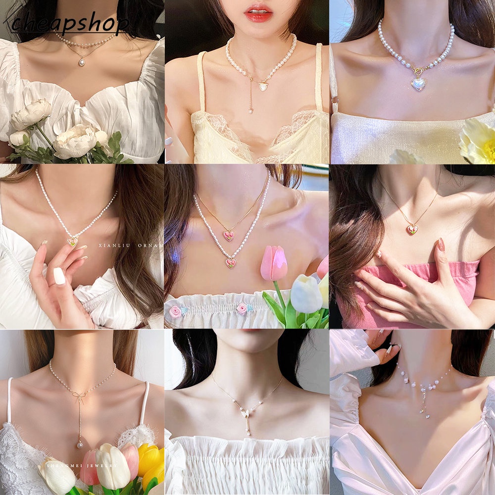 IFYOU Kalung Rantai Liontin Bunga Tulip Aksen Mutiara Warna Emas Gaya Vintage Korea Untuk Wanita