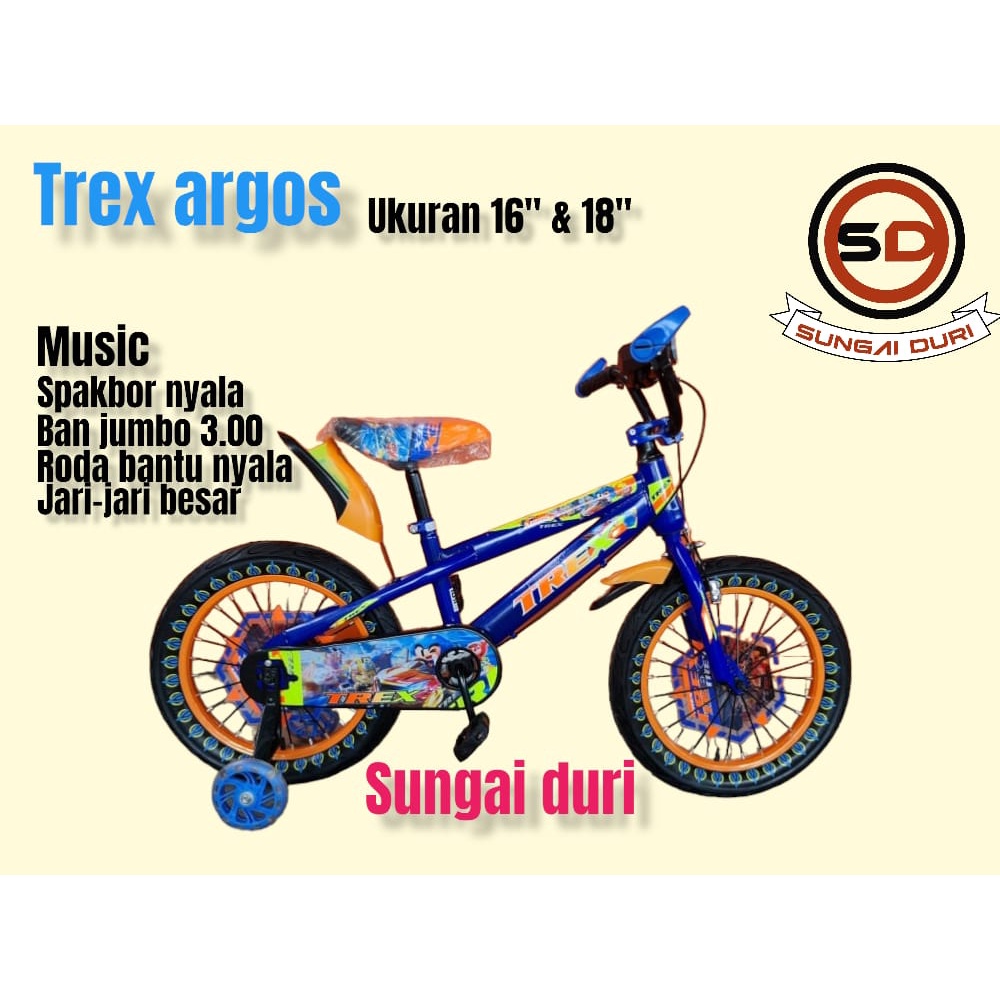 bmx trex argos 16 &amp; 18 inch sepeda anak cowok music dan lampu