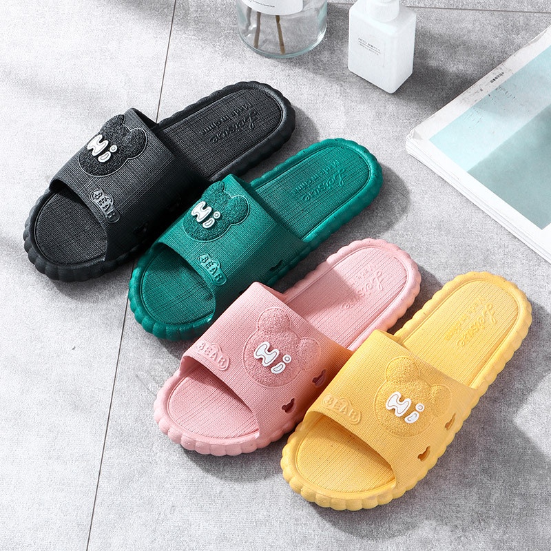 Alibaba1688 Sandal Slop Jelly Karet Wanita Motif Hi-BEAR Timbul Simple Trendy