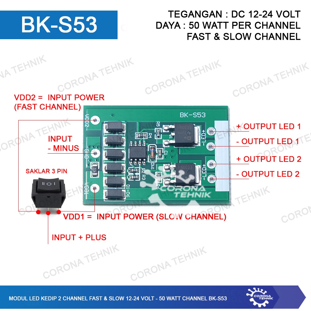 Modul Saja - Modul LED 2 Channel Fast &amp; Slow 12-24 Volt - 50 Watt Channel BK-S53