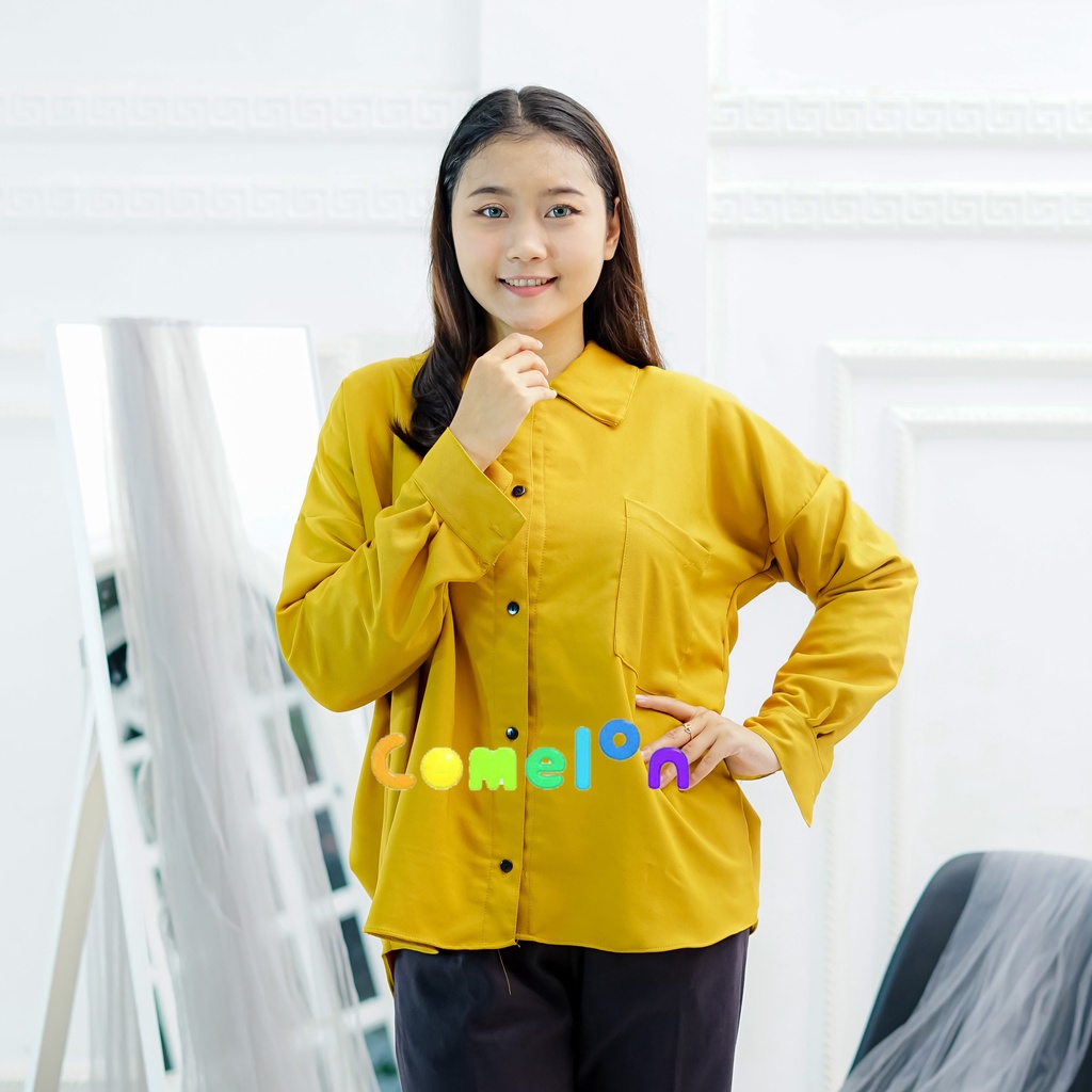 Kemeja Wanita Linen &amp; Shakila Oversize Olivia Shirt Linen Pocket / kemeja wanita lengan panjang oversize jumbo terbaru / Atasan Wanita Lengan Panjang / kemeja wanita polos lengan panjang