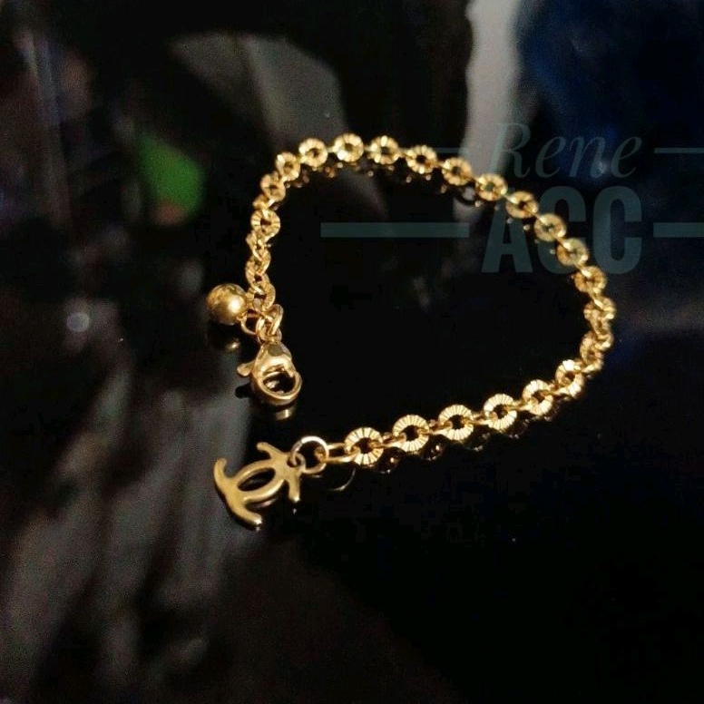 Gelang Titanium Rantai Gold Tangan Wanita 18cm Anti Karat