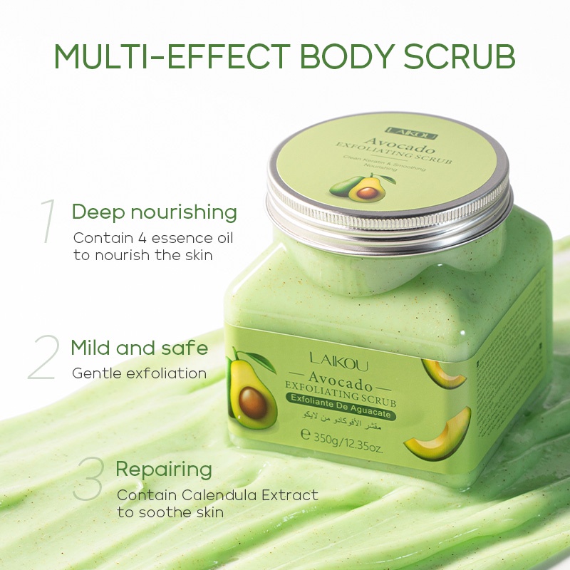 LAIKOU Avocado Body Scrub Membersihkan Pori-Pori Kulit Mati Melembutkan 350g