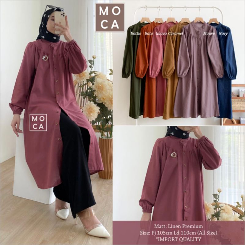 LUISA TUNIK #22 BY MOCA , BEST SELLER , TUNIK LINEN , BUSUI FRIENDLY , FULL KANCING