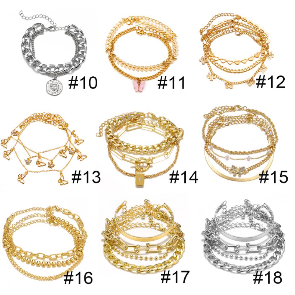 Timekey Set Gelang Kaki Rantai Alloy Tebal Multi Layer Gaya Retro Untuk Wanita R8T2