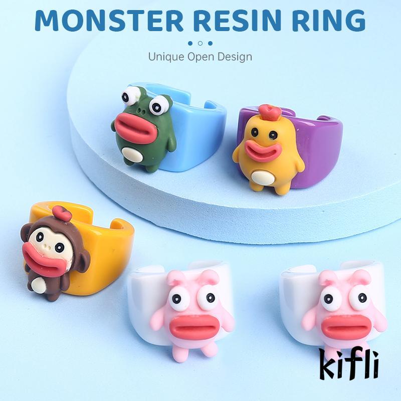 Cincin Model Terbuka Desain Monster Kartun Bahan Resin Untuk Musim Panas