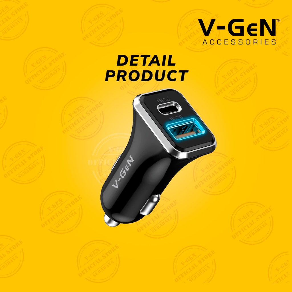 Car Charger V-GeN VCC2-22 Dual Fast Charging QC 3.0 PD 20W USB Type C