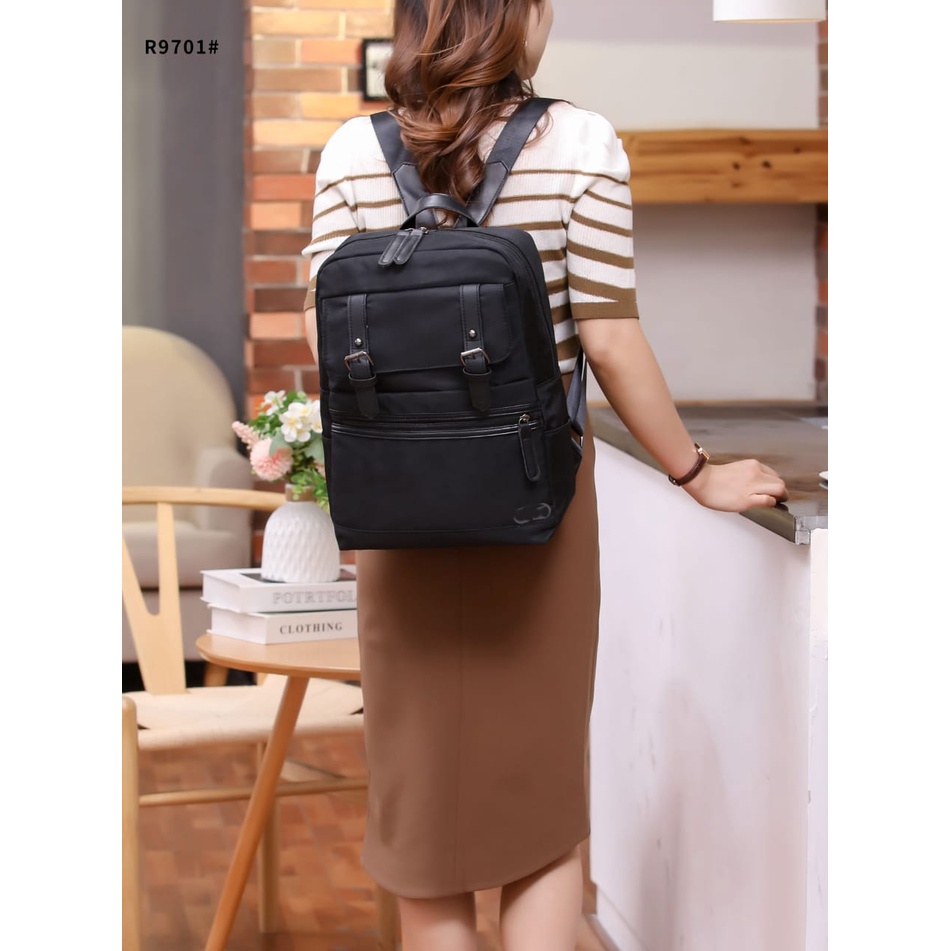 Fashion Backpack Multy Fungsi With Canvas Black Hardware R9701 R9702 R9703 R9708