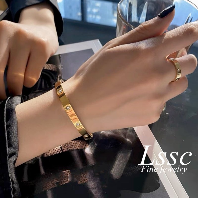 Gelang Titanium Anti Karat Permata Emas 18K Fashion Korea Bracelet Perhiasan Aksesoris Wanita