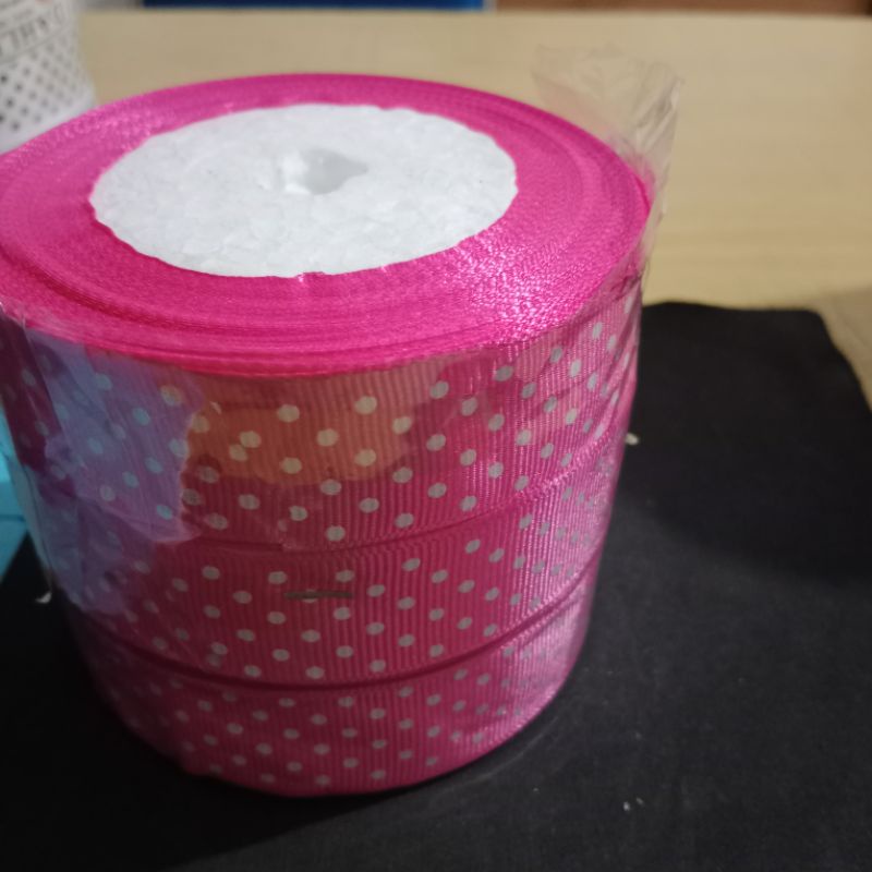 Pita grosgrain motif polkadot ukuran 2.5 cm x 18 m(harga/roll)