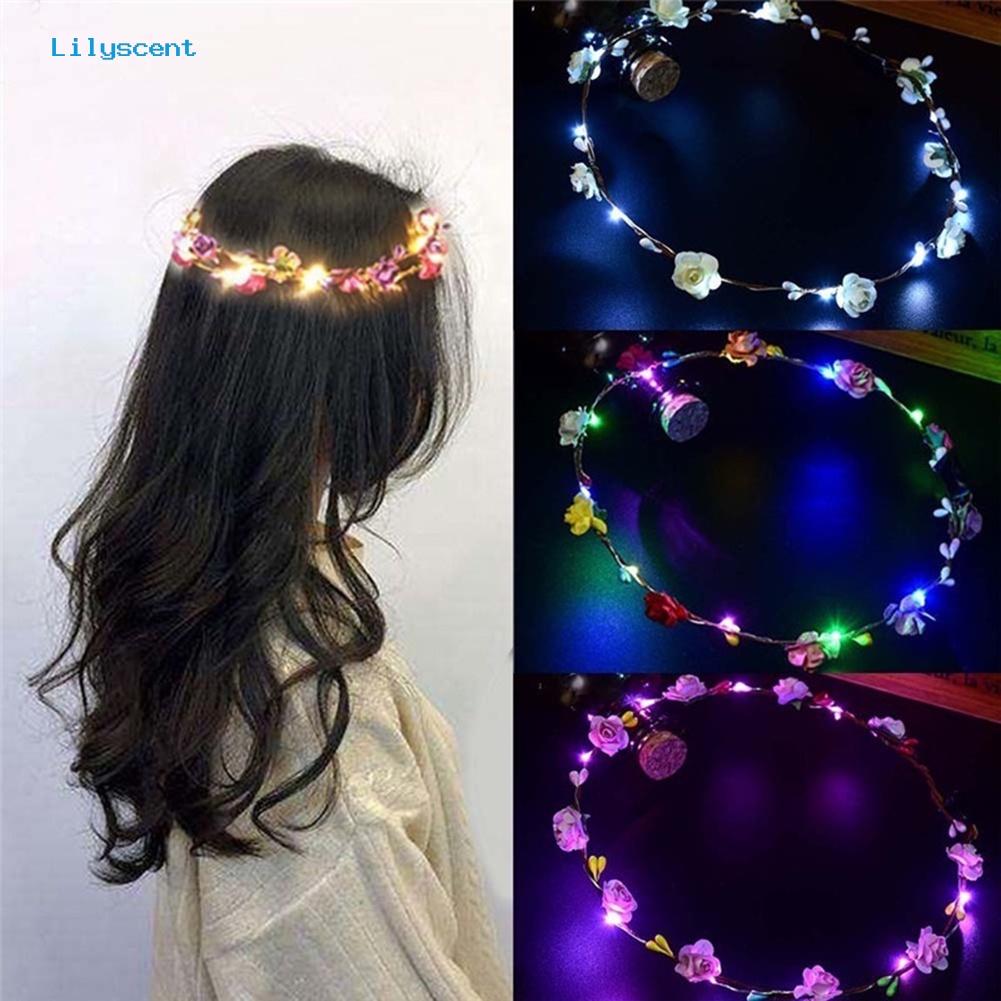 Headband Bentuk Karangan Bunga Dengan LED Untuk Wanita