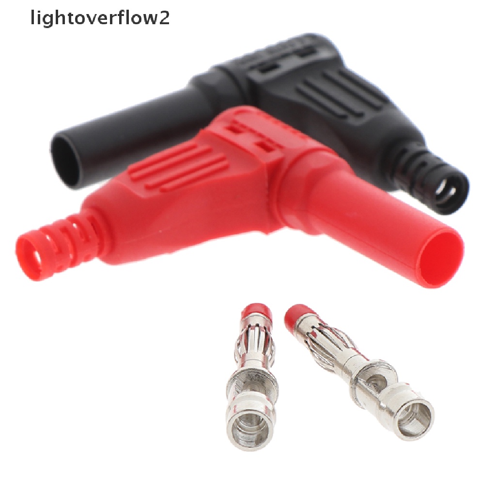 (lightoverflow2) 2pcs Banana Plug 4mm Male Sudut Kanan Warna Merah + Hitam Untuk Multimeter (ID)