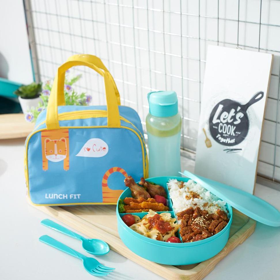 LUNCHBOX SET ANAK / LUNCHBOX LUCU KARAKTER / KOTAK MAKAN BULAT SEKAT / TAS BEKAL MAKAN / KOTAK BEKAL