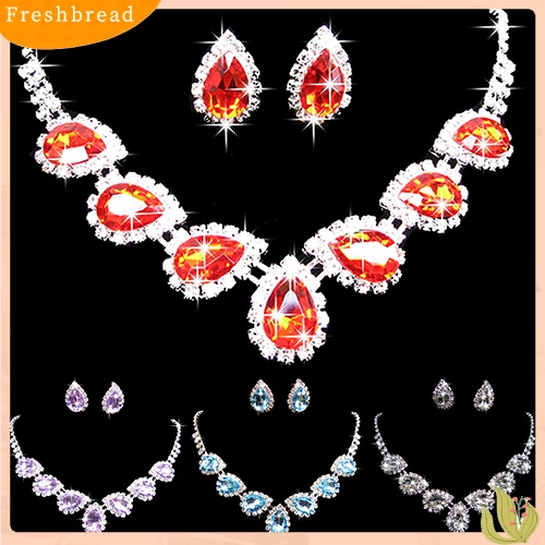 Set Perhiasan Kalung Anting Kristal Berlian Imitasi Bentuk Tetesan Air Untuk Pernikahan