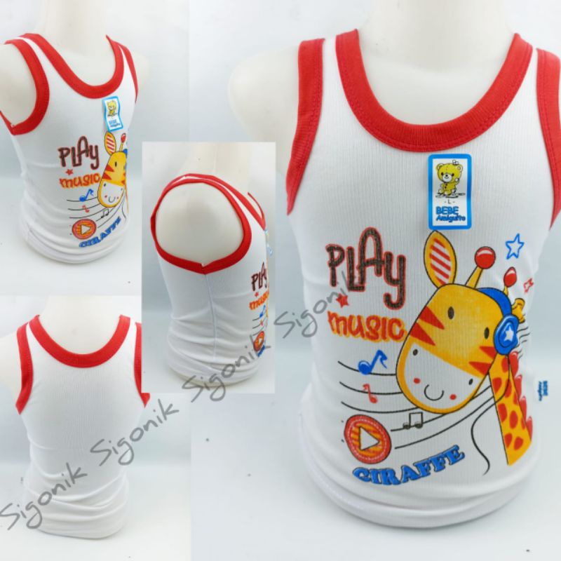 Singlet Motif Anak Cowok BEBE AMIGUITO S M L XL XXL 2XL Kaos Kurang Dalaman Sablon DINO Batita Balita Paud TK Cewek Laki-laki Unisex Katun Kengsi Tanktop Tangtop Warna Warni Grosir Murah Sigonik