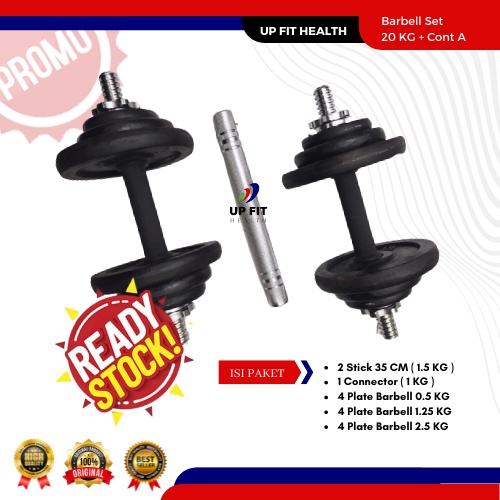 Barbel Set 20kg Full Besi Cat Solid  + Connector / Dumble Set / Barbel Set / Angkat Beban