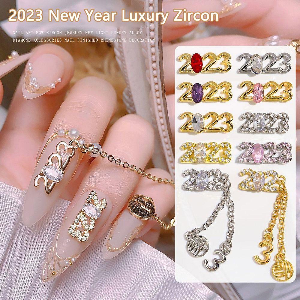 Solighter 10PCs Perlengkapan Nail Art Tahun Baru Mewah Zirkon Nail Art Dekorasi