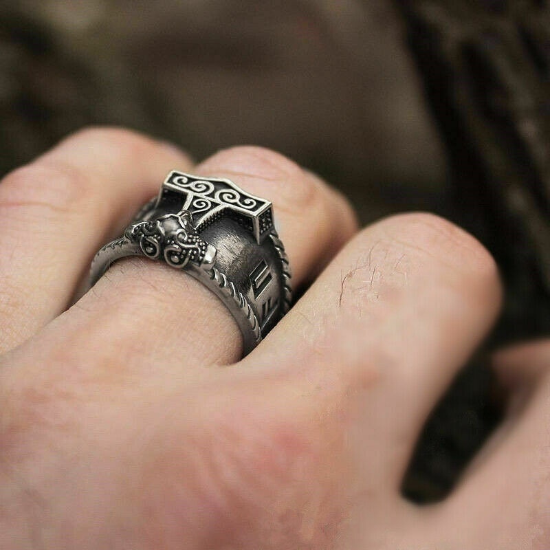 Cincin Pria Desain Palu Viking Gaya Vintage Nordic Rock Untuk Pesta / Hadiah