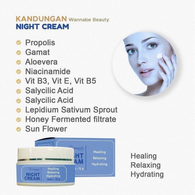 Night Cream Wannabe Beauty||Krim Malam||Healing Realxing Hydratinh