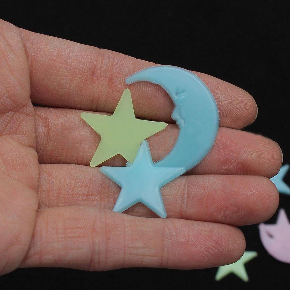 [Elegan] Bintang Bulan Stiker 100 Pcs/Set Anak-Anak Seni Dekorasi Langit-Langit Bercahaya Dekorasi Kamar Rumah Decal 3D
