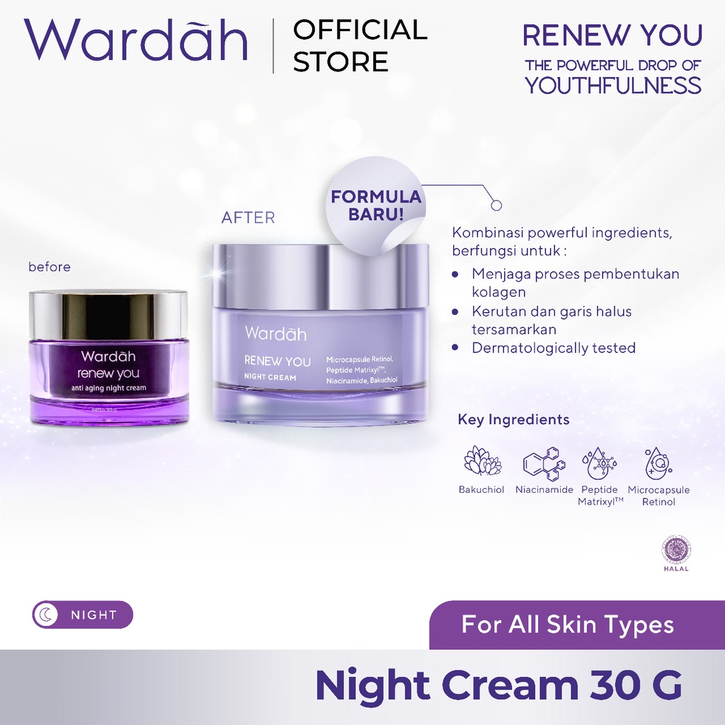 GIRLSNEED77 Wardah Renew You Anti Aging Night Cream - Pelembab Anti Aging dengan Vitamin E
