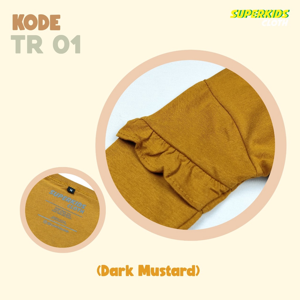 BAJU ANAK PEREMPUAN / KAOS ANAK PEREMPUAN / PAKAIAN ANAK CEWEK POLOS RAMPEL TANGAN DARK MUSTARD BRAND SUPERKSIDCLOTH 1 - 11 TAHUN