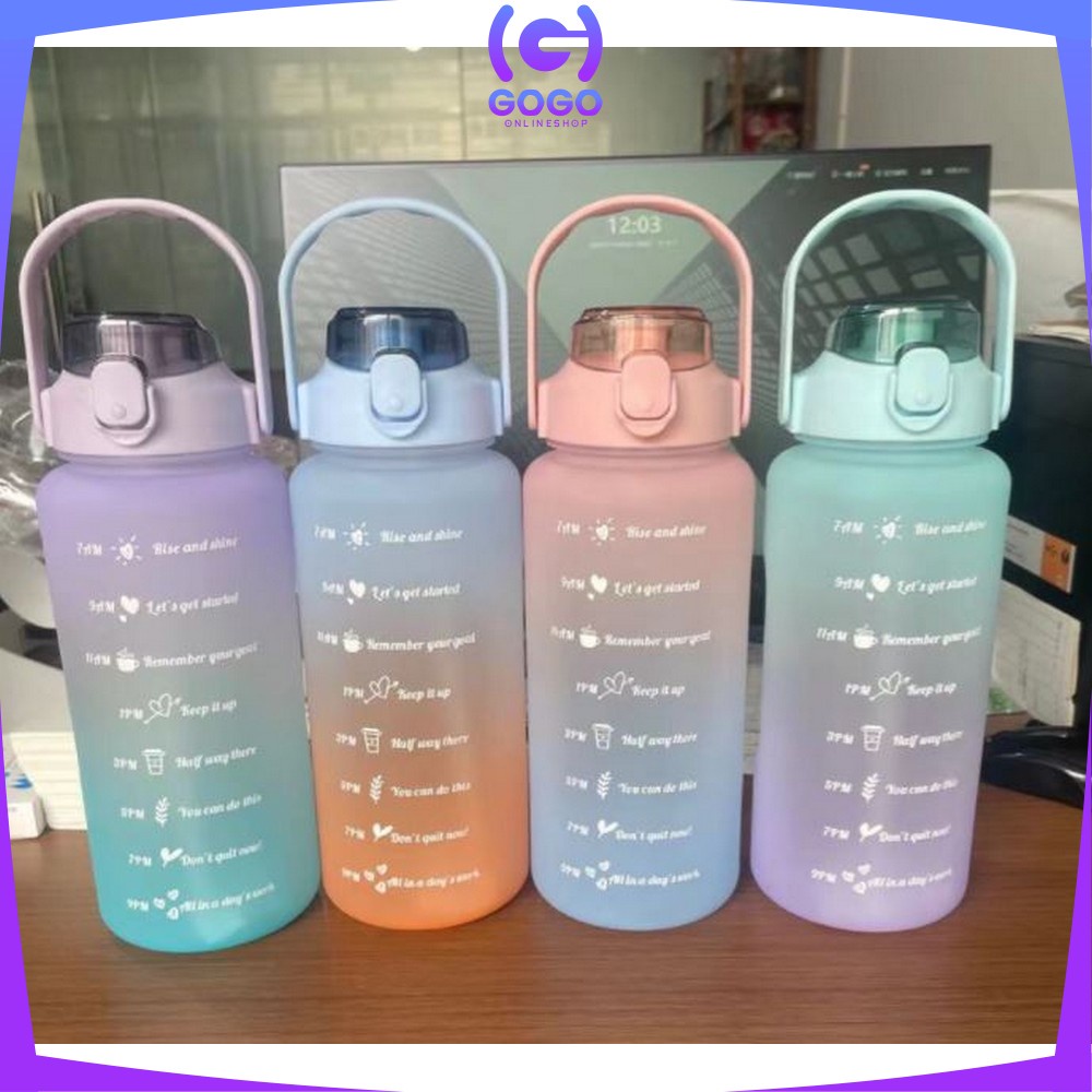 GOGO-C301 Botol Minum Motivasi 2 Liter / Botol Minum Penanda Waktu Food Grade / Botol Air Minum Gradiasi BPA FREE