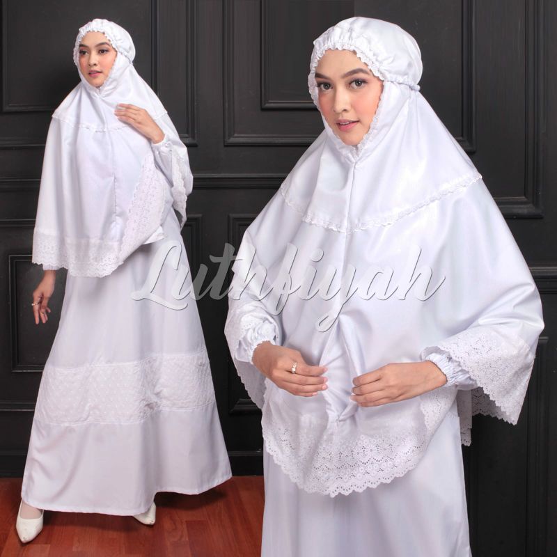 Luthfiyah - Gamis Syari Umroh Plus Bergo Set Jilbab Baju Muslim Katun Toyobo Premium Kekinian