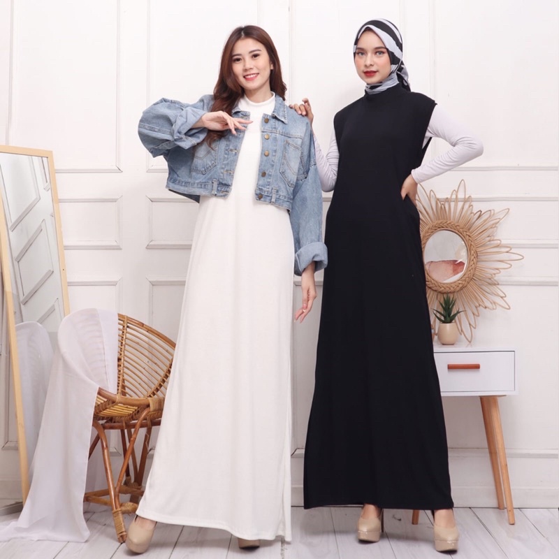 INNER RIB RAJUT LONG DRESS PANJANG INDY LENGAN BUNTUNG LEKBONG MURAH GROSIR