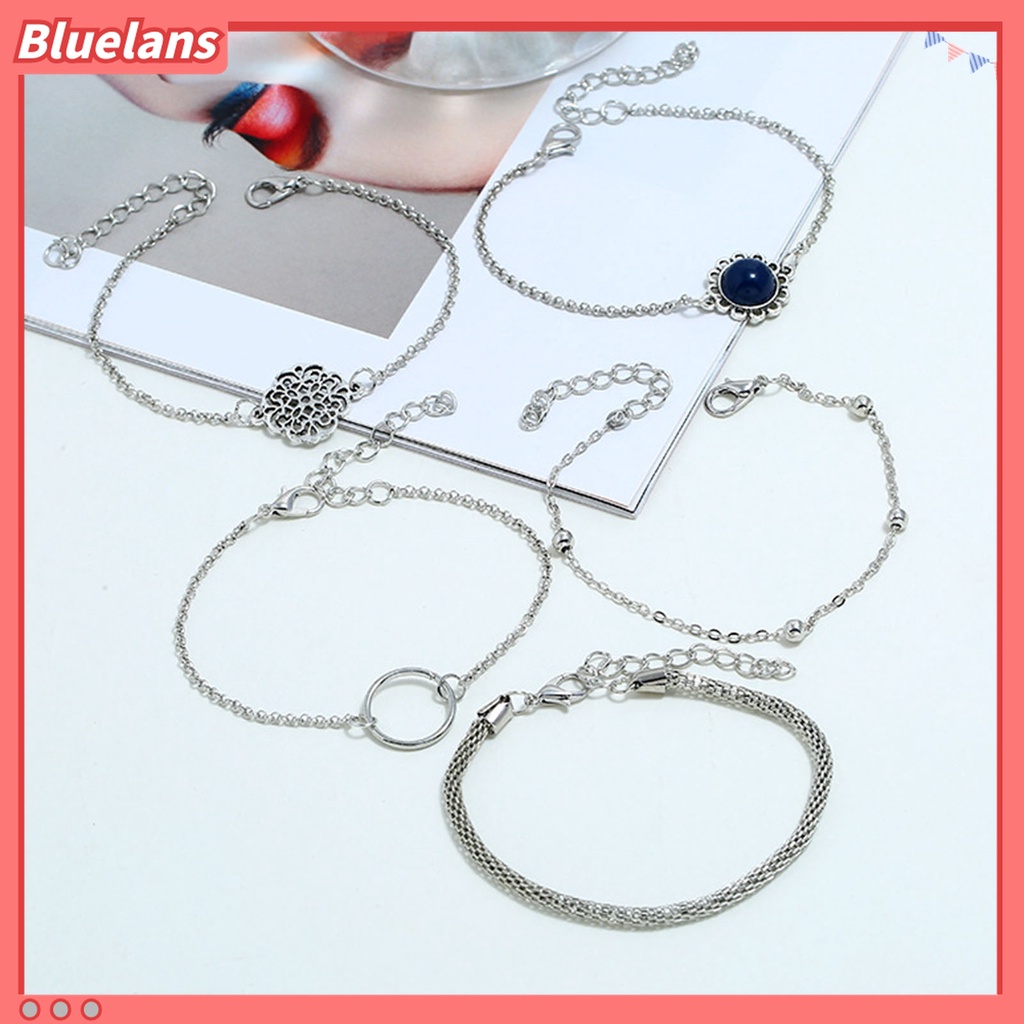 6pcs / Set Gelang Rantai Tangan Bentuk Bunga Hollow Out Multi Bentuk Untuk Wanita