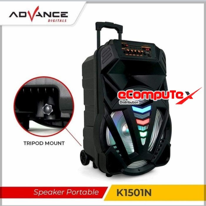 SPEAKER ADVANCE PORTABLE K-1501N K1501N BLUETOOTH 15 INCH KOPER + 1 MIC WIRELESS GARANSI RESMI