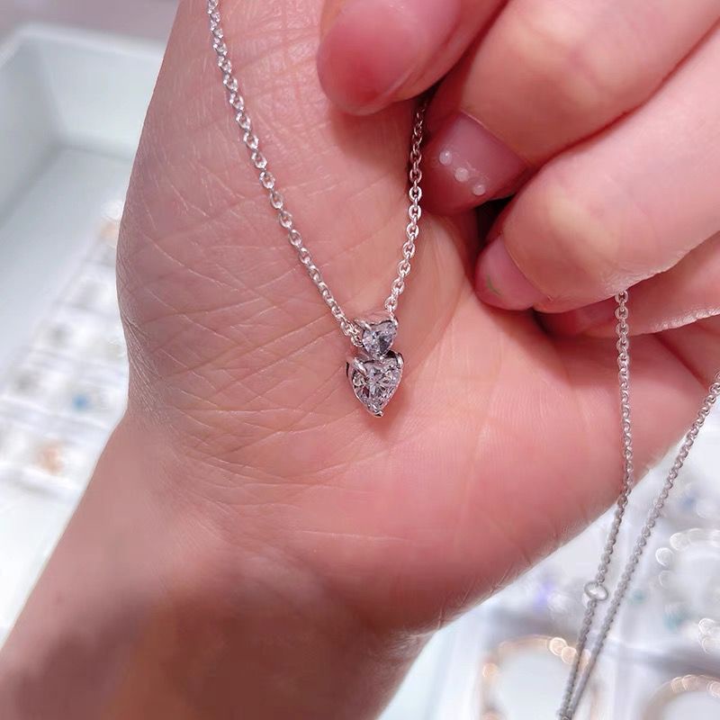 Pandora Kalung 925 Silver Cubic Zirconia Berlian Bentuk Hati Untuk Wanita