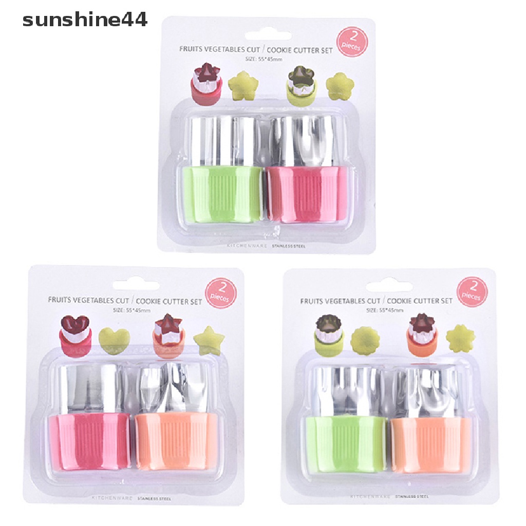 Sunshine 2Pcs / Set Alat Pemotong Buah / Sayuran Bentuk Bintang / Hati Bahan Stainless Steel