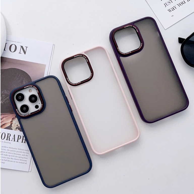 Untuk iPhone Dark Green Purple Blue Pink Matte High Quality Fingerprint Resistant Case iPhone 12 13 14 Pro Max Hard Case Metal Camera Large Hole+Metal Button case