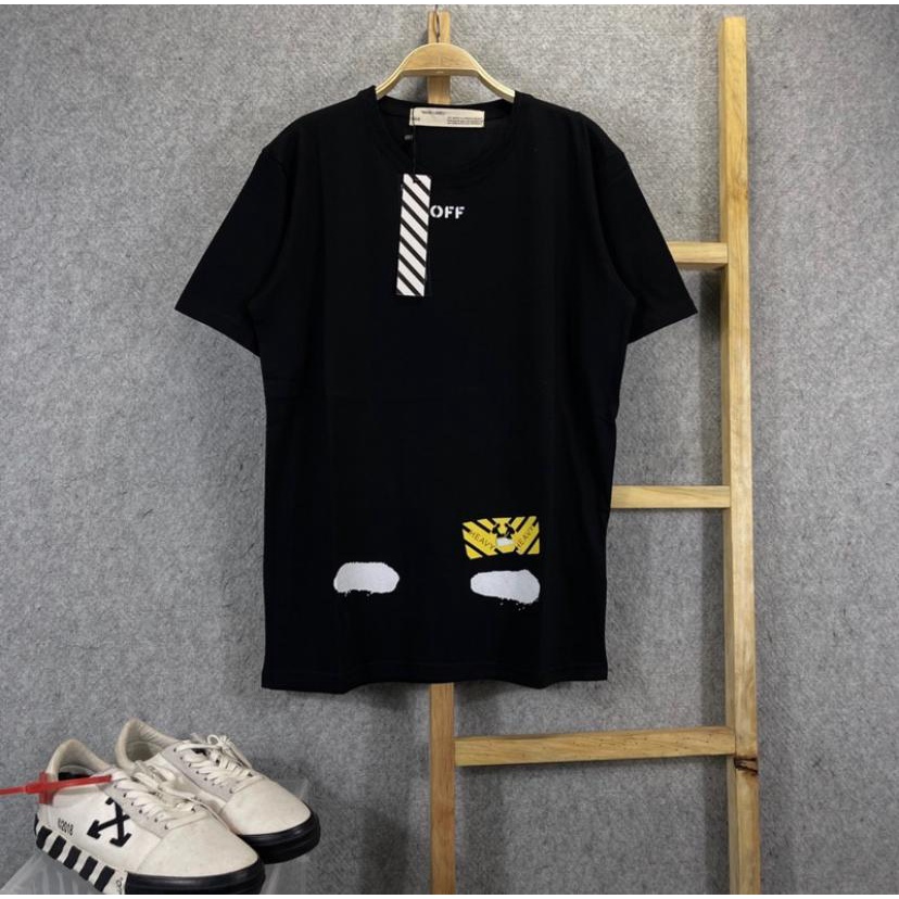 KAOS TSHIRT OFF WHITE SPLASH GARIS MIRINGLENGAN PENDEK MIRROR FULLTAG