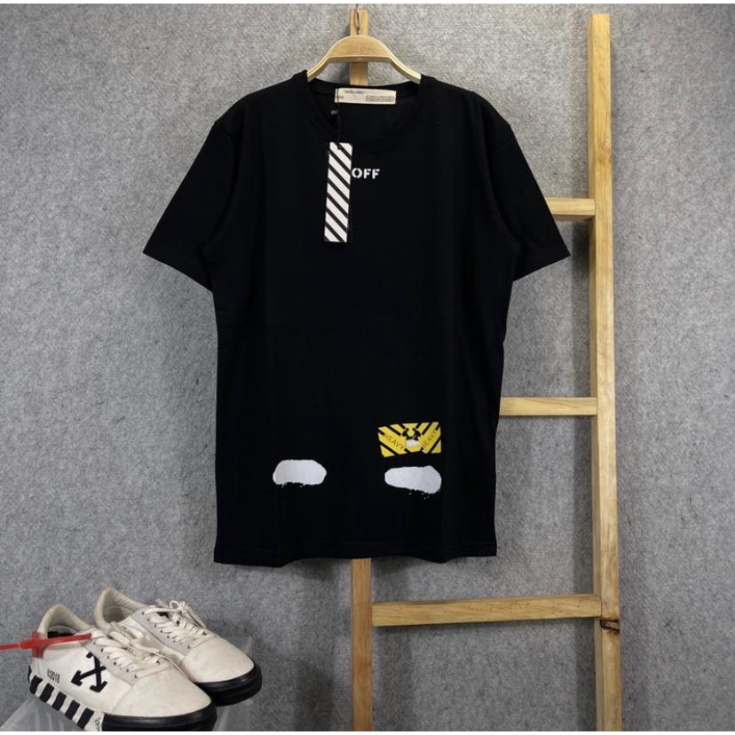 KAOS TSHIRT OFF WHITE SPLASH GARIS MIRINGLENGAN PENDEK MIRROR FULLTAG