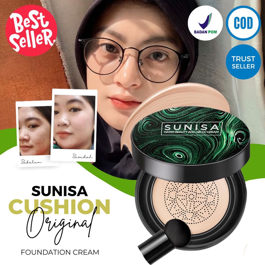 Sunisa Cushion Original Bedak Glowing Ori Bpom Anti Air Minyak Tahan Lama Waterproof BB CC Cream Pada Kulit Berminyak Kosmetik Wajah Muka