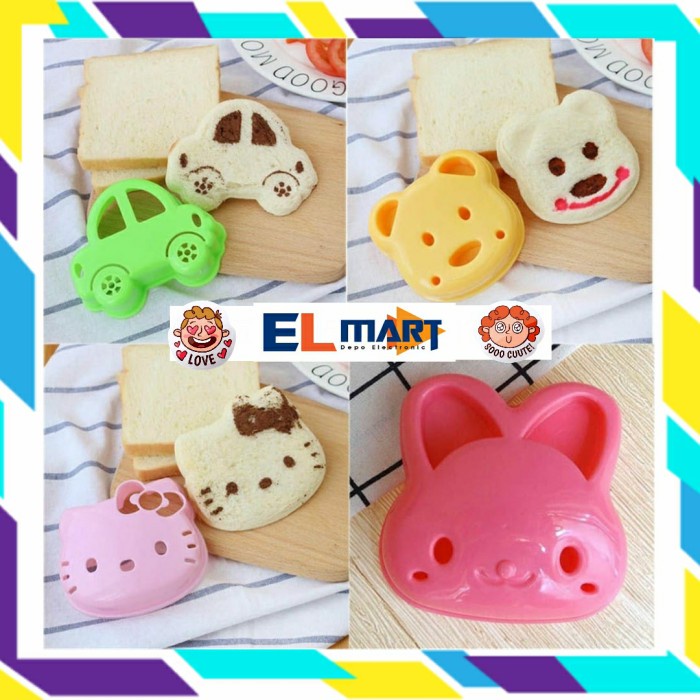 Elmart Alat Cetakan Sandwich Pemotong Roti Tawar MotIf Kartun Kitty Bear Rabbbit CS01