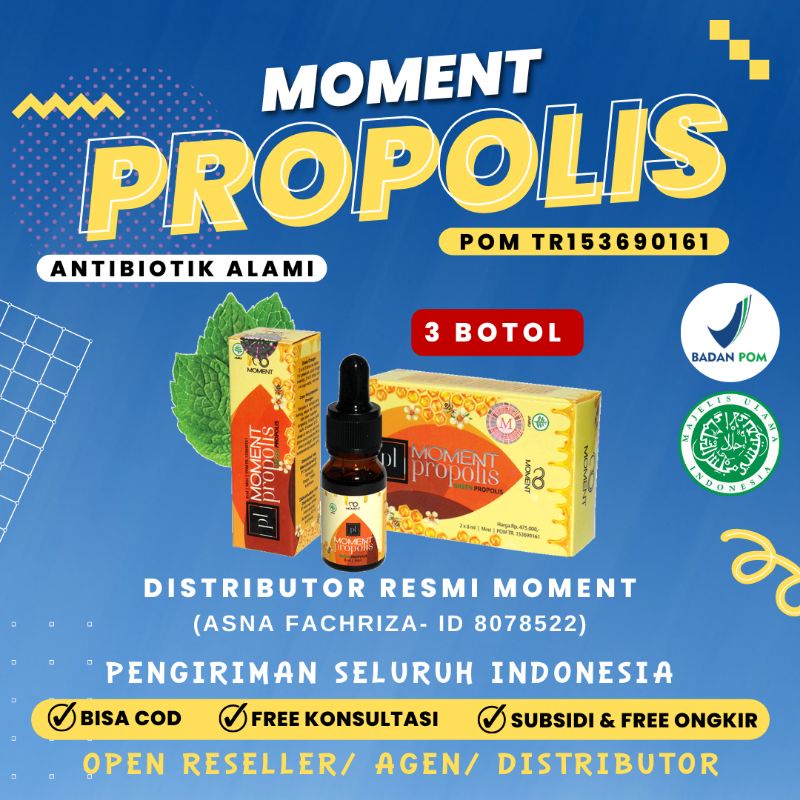 PROPOLIS MOMENT ISI 3BOTOL•MEMBER RESMI•ORIGINAL•BPOM HALAL•BEBAS WAX