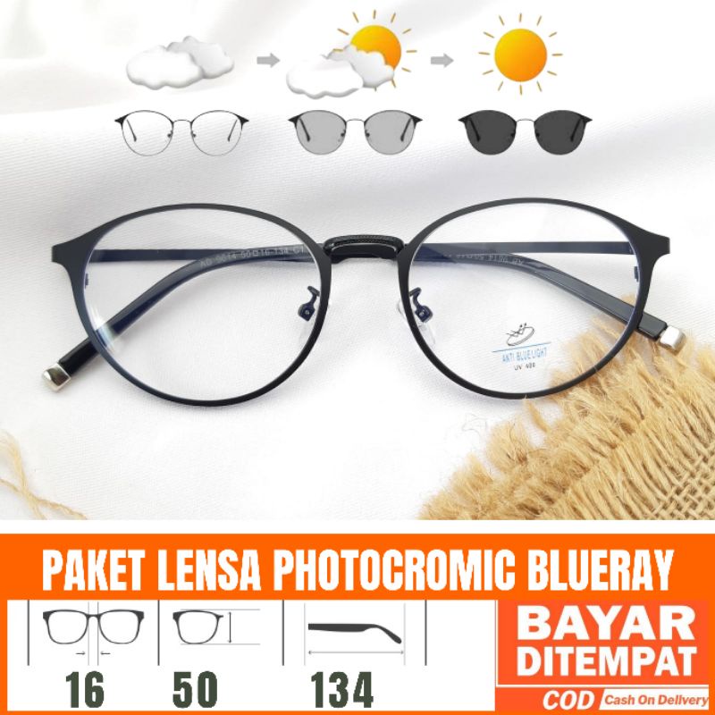 Paket Kacamata CAT EYE, Lensa Photocromic Blueray