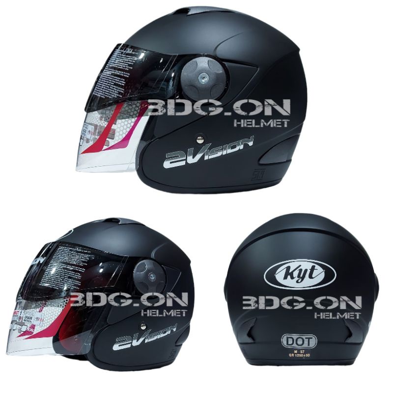 HELM KYT 2 VISION SOLID HITAM DOFF ORIGINAL 2Vision Half Face SNI DOT