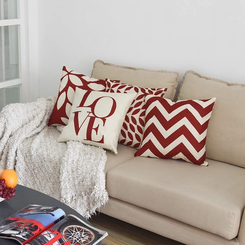 SARUNG Bantal Sofa Print 45x45 cm Linen Motif Glam Red / Merah Series Grabandgift