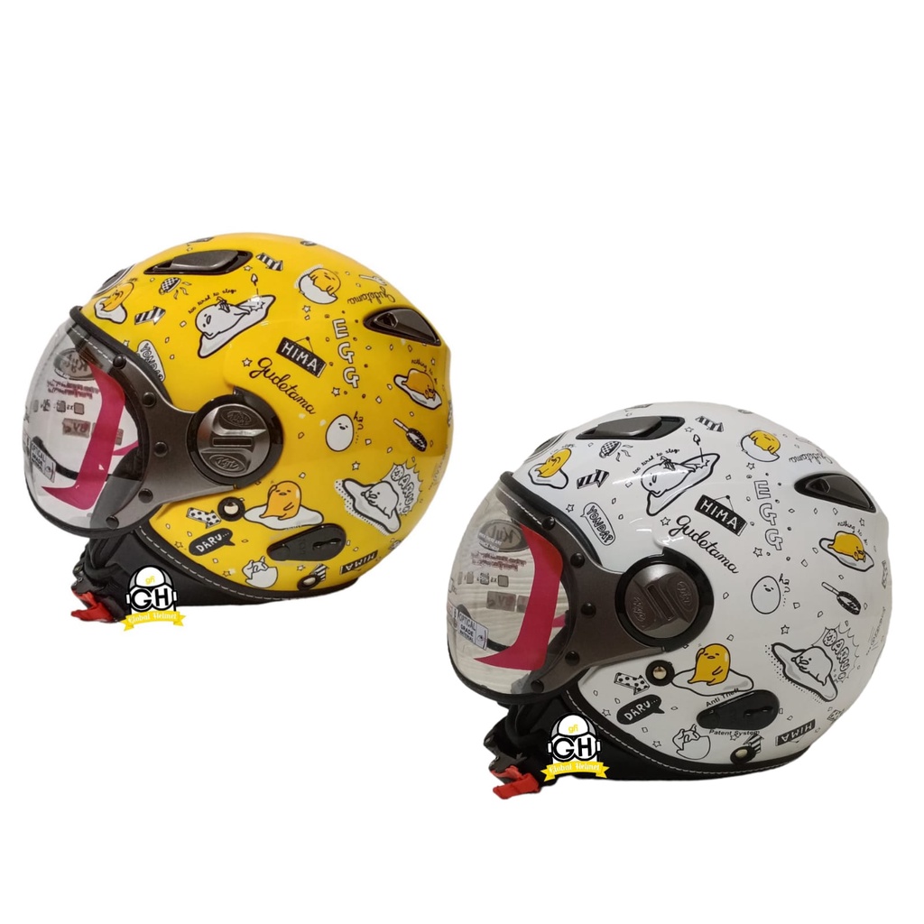 HELM HALF FACE KYT ELSICO MOTIF SANRIO SERI #1 GUDETAMA BLACK YELLOW